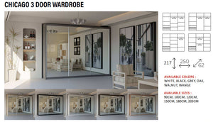 New Elevator LooksWish Luxury Chicago 3 DOOR rooms sliding mirror Wardrobe 250cm