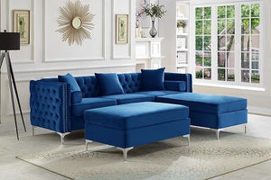 Ray Furniture Chesterfield Brooma Empire Couch Blue Plush Large 3 Seater With 1 Large Stool Set