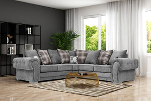 Verona Chesterfield Sofa 5 Seater Double Corner L-Shape Grey Couch