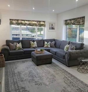 New Vegas Chesterfield Fullback Cushions Grey 6 Seater Corner L-Shape Sofa