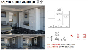 New Elevator LooksWish Luxury SYCYLIA 3 DOOR  rooms sliding mirror wardrobe