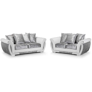 Farrow Shannon Crushed Velvet Leather White/Silver 3+2 Sofa