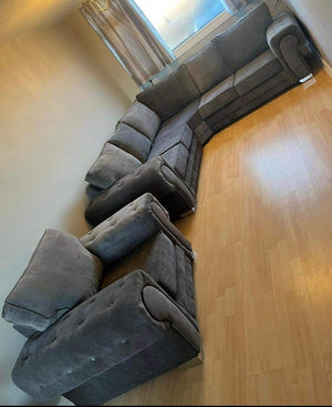 Vegas Chesterfield Full Back 5 Seater Corner Sofa Grey Neple Fabric