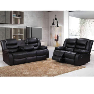 Roma Recliner 2+2 Black Leather Sofa