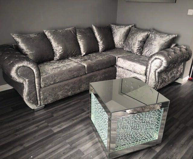 Rio Tuxedo Chesterfield Silver Crush Velvet 4 Seater Right Hand