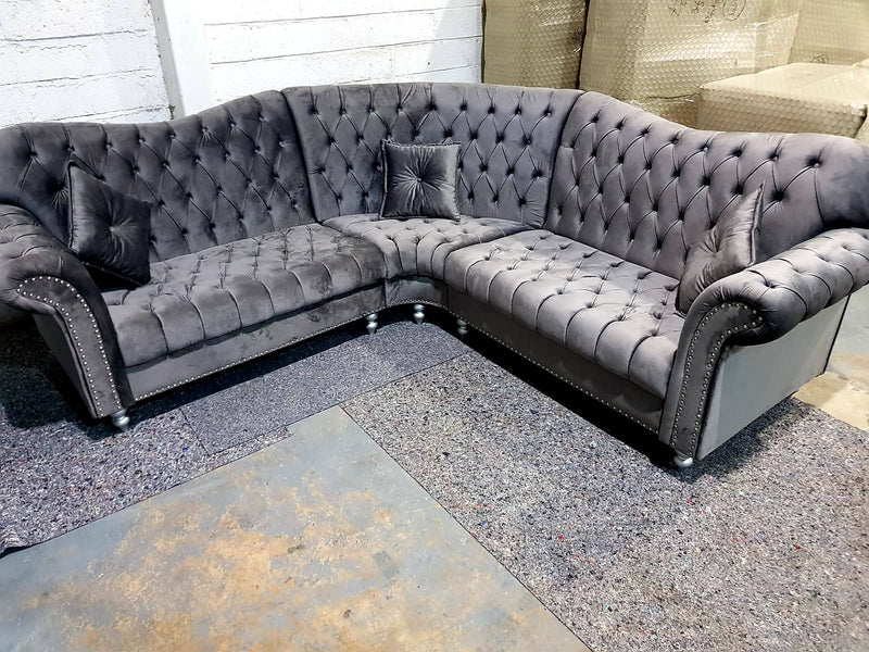 Silver chesterfield deals corner sofa