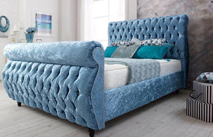 Crush Velvet Swan Chesterfield Beds Sleigh Design Frame