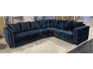 Alaska Plush Velvet Black 6 Seater Scatter Double Corner Sofa