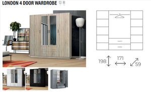 New Elevator LooksWish Luxury LONDON 171 3Door sliding mirror wardrobe