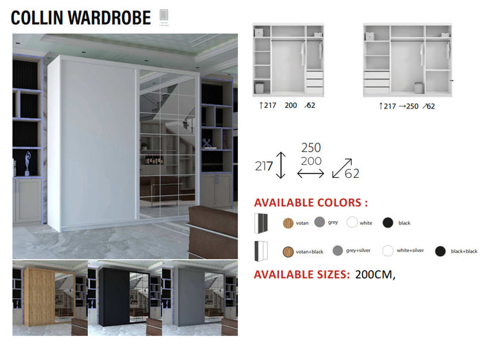 New Elevator LooksWish Luxury Colline sliding mirror Wardrobe