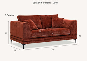 Aluxo Lenox 3 Seater Sofa Range in Rust Velvet