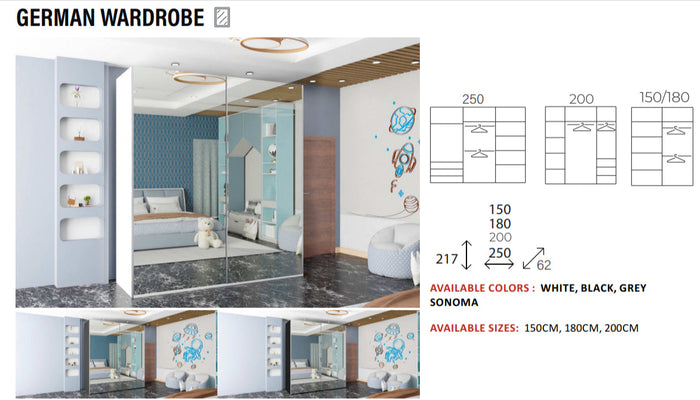 New Elevator LooksWish Luxury German sliding mirror Wardrobe