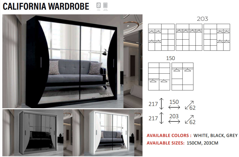 New Elevator LooksWish Luxury Clifornia sliding mirror Wardrobe