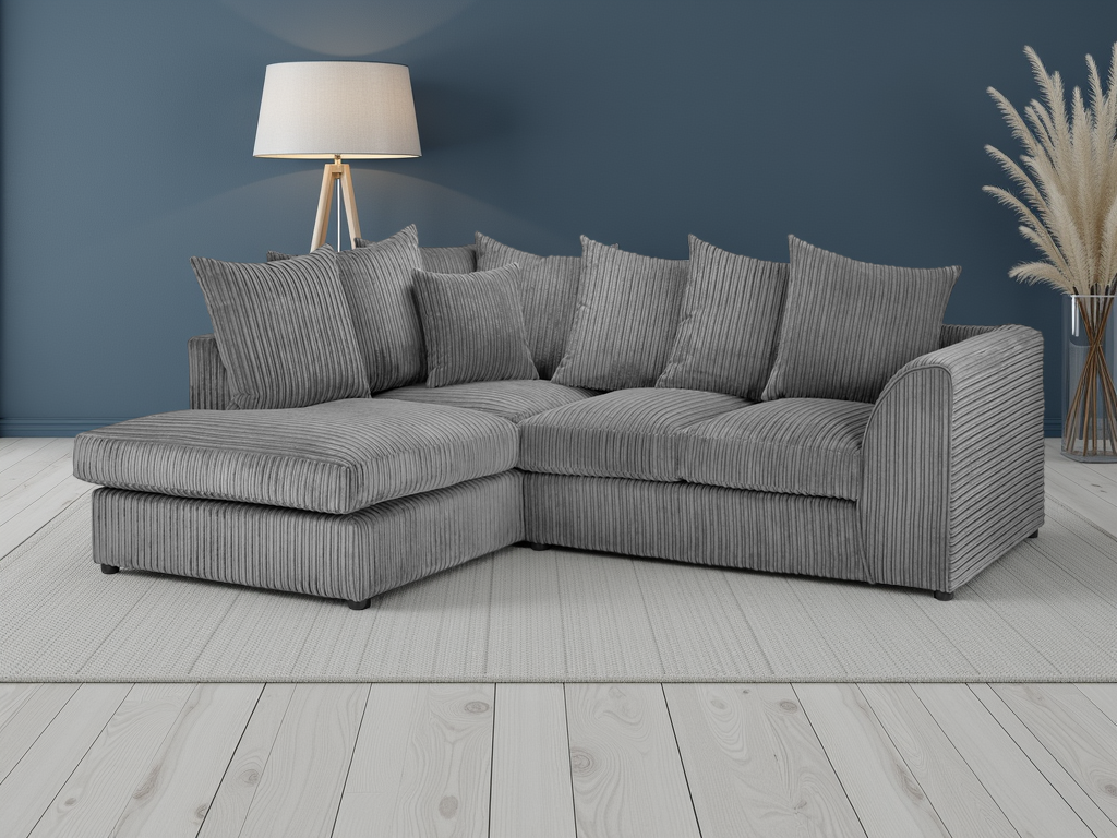 LooksWish Harley Jumbo Sofa Grey Left Hand Facing Corner