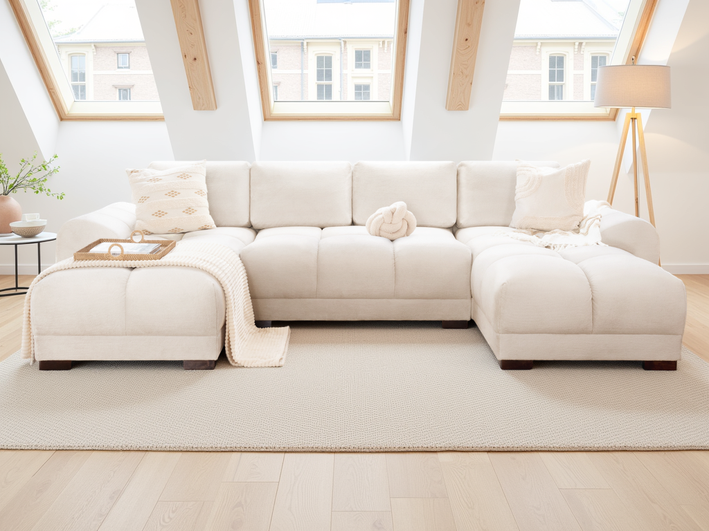 LooksWish Azzuro Sofa Cream U Shape Corner