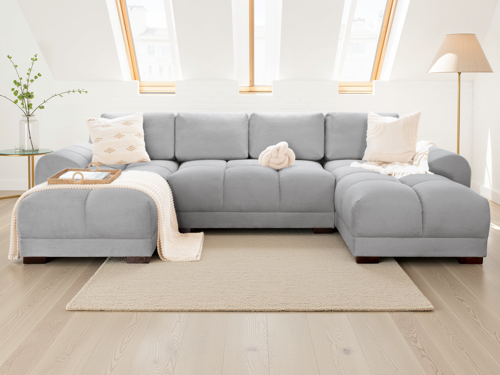 LooksWish Azzuro Sofa Grey U Shape Corner