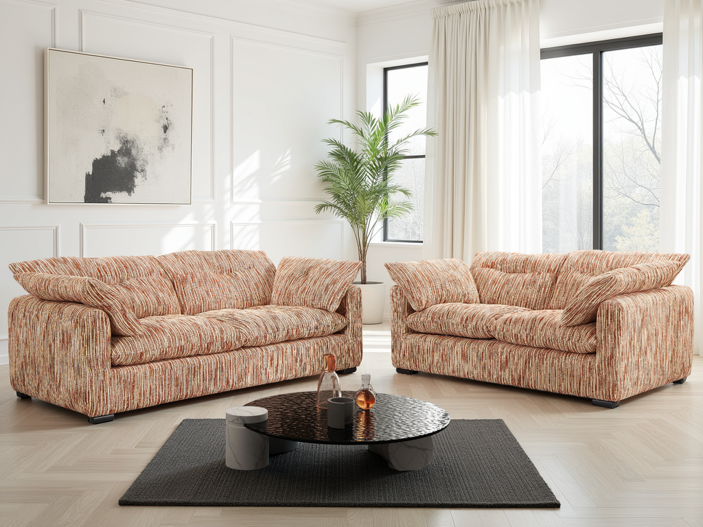 LooksWish Quetta Sofa Rust/Beige 3+2 Set