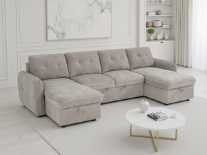 LooksWish Moscow Sofabed Beige U Shape Corner
