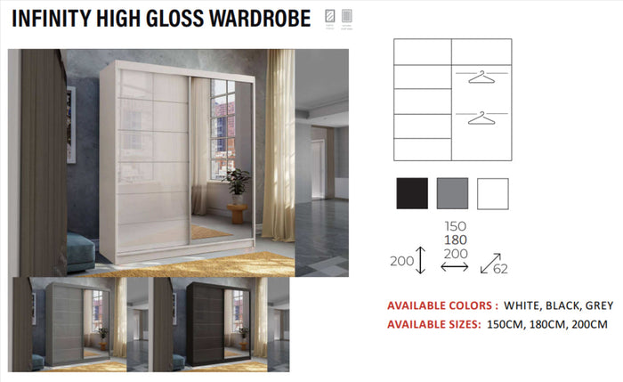 New Elevator LooksWish Luxury Infinity rooms sliding mirror  Wardrobe
