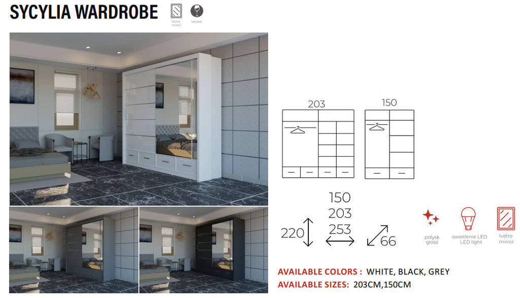 New Elevator LooksWish Luxury Cycylia rooms sliding mirror Wardrobe