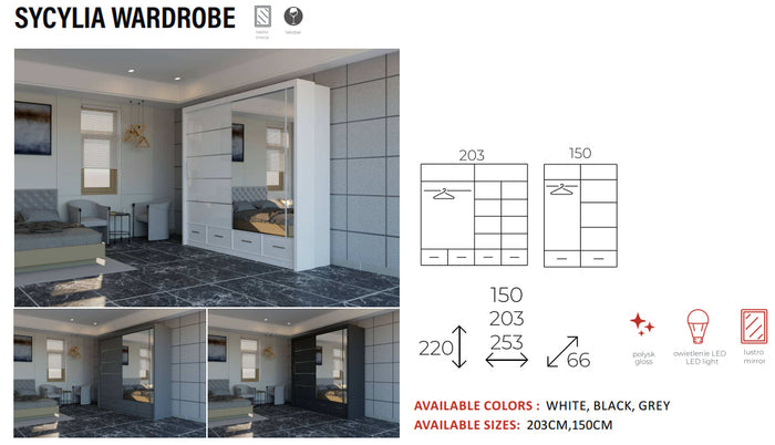 New Elevator LooksWish Luxury Cycylia rooms sliding mirror Wardrobe