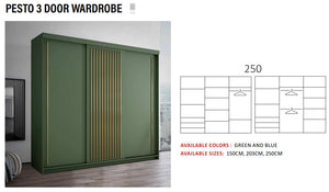 New Elevator LooksWish Luxury Pesto rooms sliding mirror Wardrobe 3 DOOR 250cm