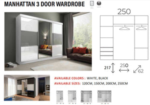 New Elevator LooksWish Luxury Manhattan 3 DOOR rooms sliding mirror Wardrobe 250cm