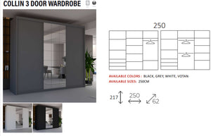 New Elevator LooksWish Luxury Collin 3Door sliding mirror wardrobe