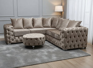 Ashton Chesterfield 5 Seater Corner Couch Mink Plush Sofa