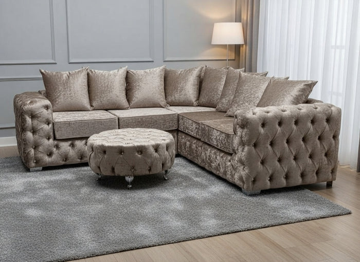 Ashton Chesterfield 5 Seater Corner Couch Mink Plush Sofa