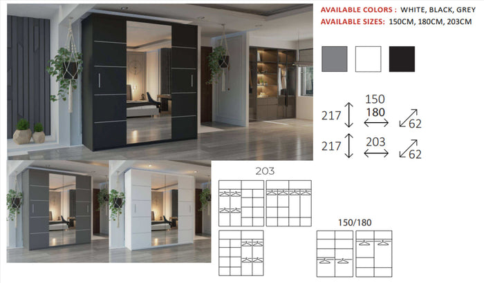 New Elevator LooksWish Luxury  LISBON  rooms sliding mirror Wardrobe