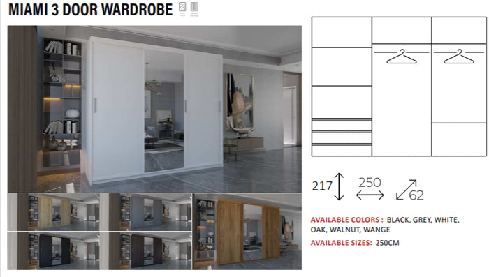 New Elevator LooksWish Luxury MIAMI 3Door sliding mirror wardrobe
