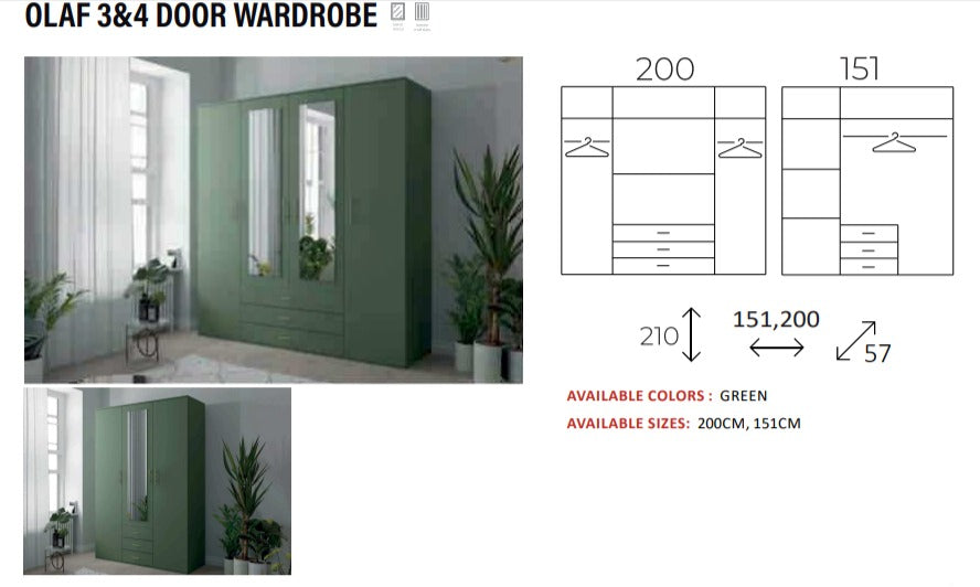 New Elevator LooksWish Luxury OLAF 3Door sliding mirror wardrobe
