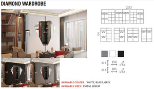 New Elevator LooksWish Luxury DIAMOND  rooms sliding mirror Wardrobe