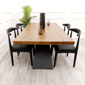 Axel Luxury Fancy Solid Wood Pedestal Base Oak Black Dining Table