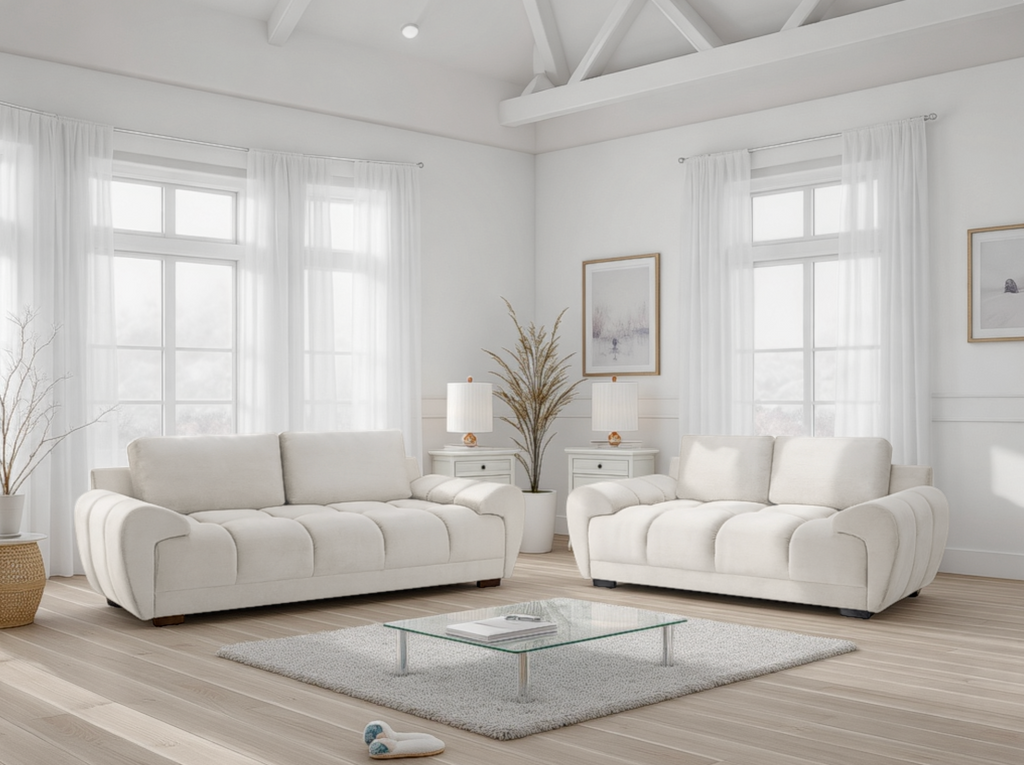 LooksWish Azzuro Sofa Cream 3+2 Set