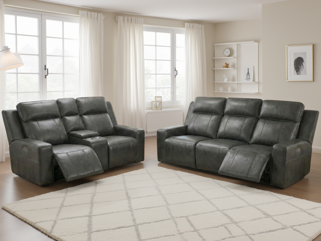 LooksWish Barcelona Electric Recliner Sofa Grey 3+2 Set