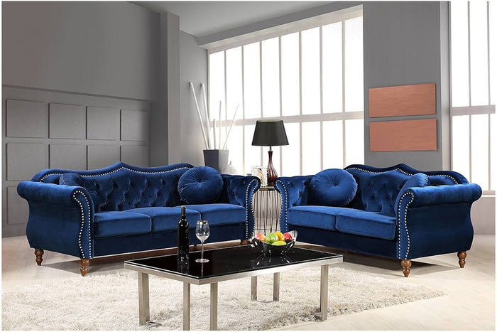 Luxury Living Room Phoenix Nail Head Chesterfield 3 Seater 2 Seater Sofa Set Button-Tufted Backrest Plush