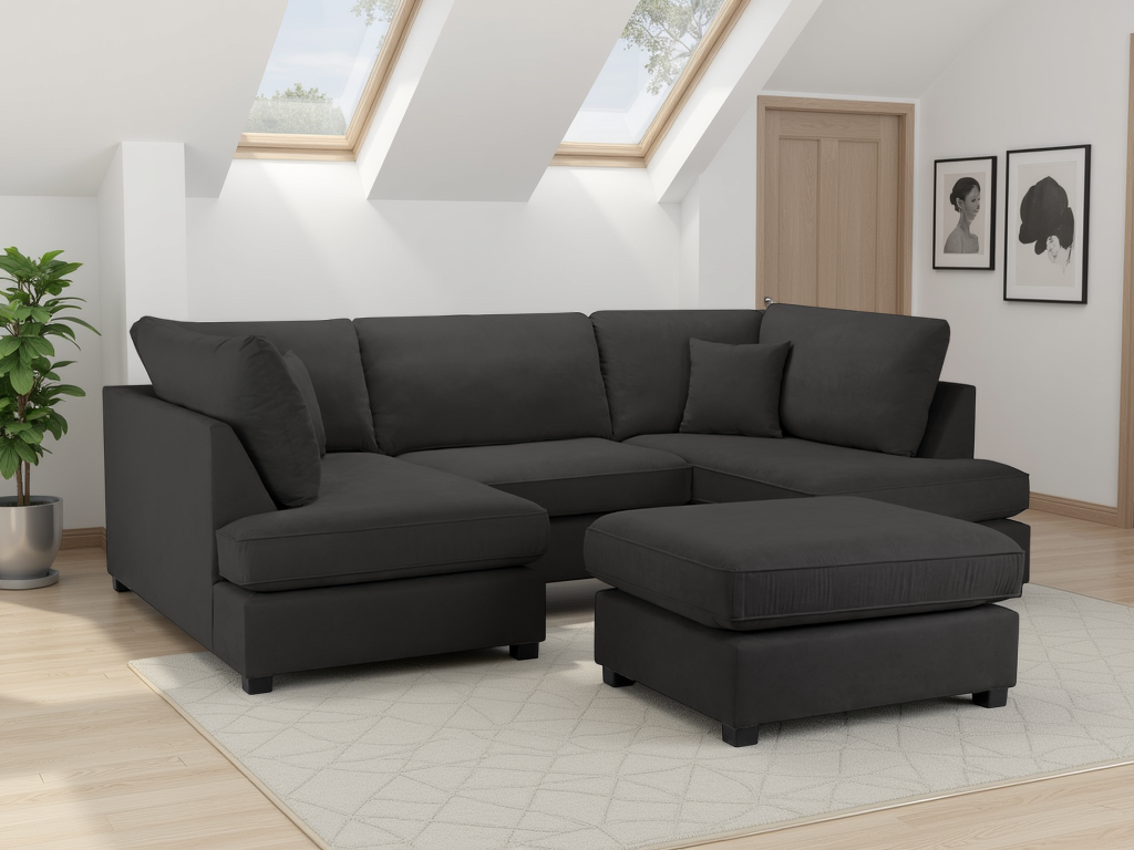 LooksWish Carnaby Classic Sofa Black U Shape Corner