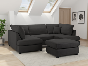 LooksWish Carnaby Classic Sofa Black U Shape Corner
