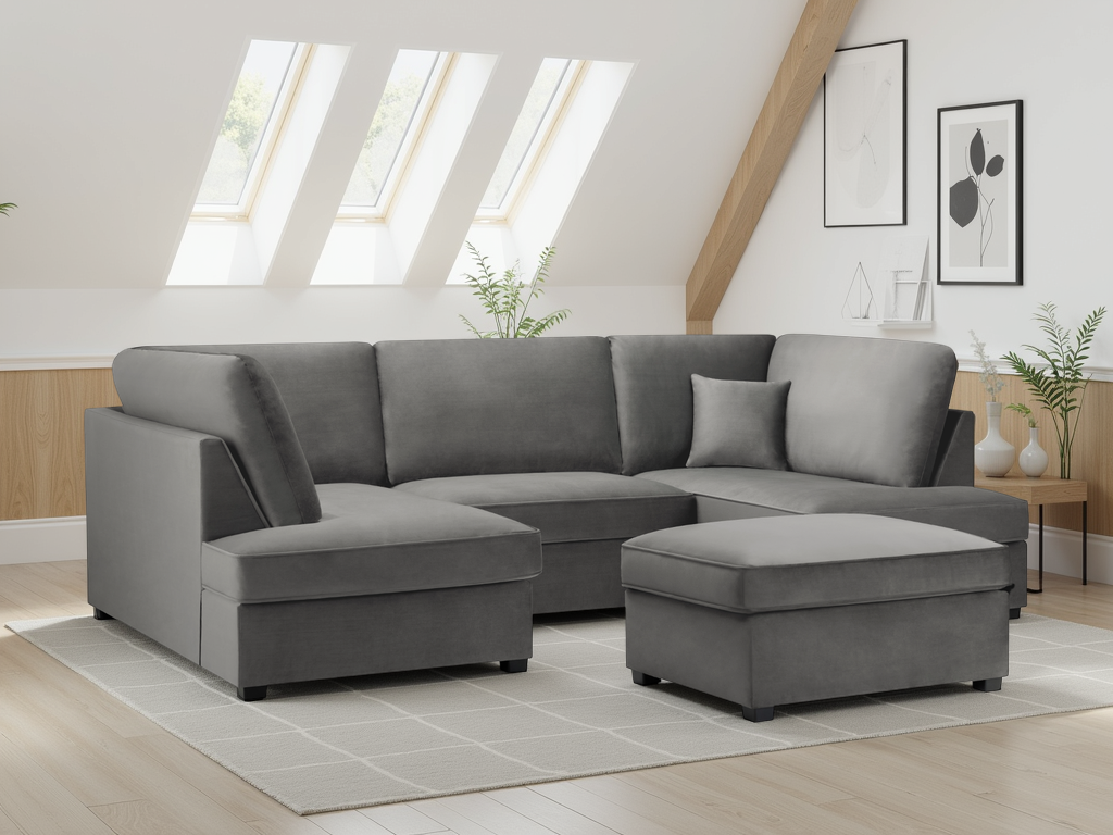 LooksWish Carnaby Sofa Plush Grey U Shape Corner