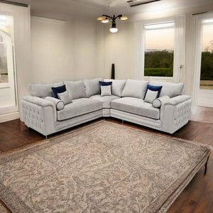 Chesterfield Arm Padded Sofas Comfy Arm Cushion 5 Seater Corner Silver Plush Couch