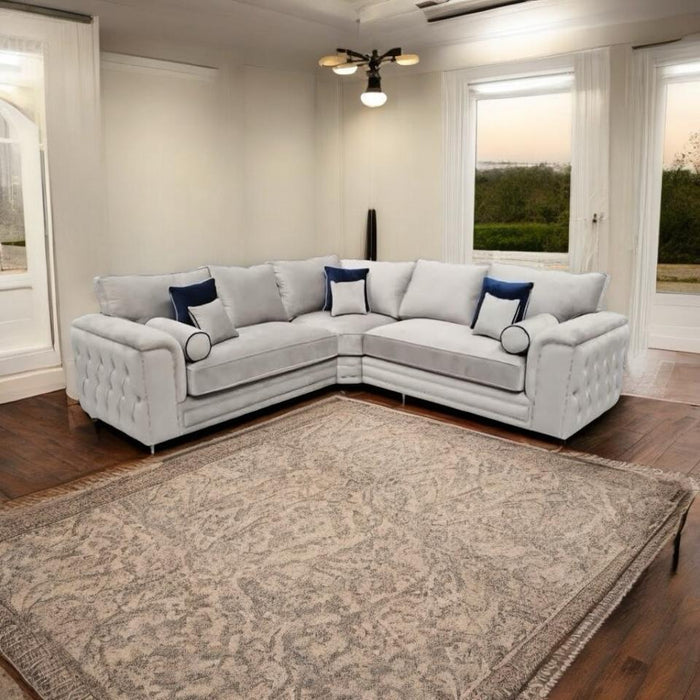 Chesterfield Arm Padded Sofas Comfy Arm Cushion 5 Seater Corner Silver Plush Couch