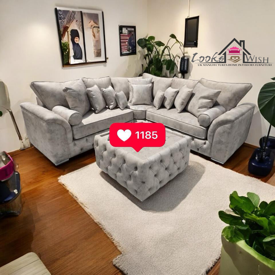 Padded Inside Arm Chesterfield Sofa Comfy Cushion 5 Seater Corner Pebble Plush Couch