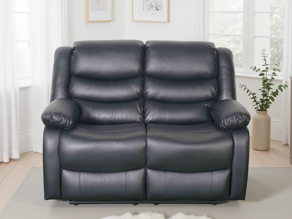 LooksWish Conrad Manual Recliner Sofa Black 2 Seater