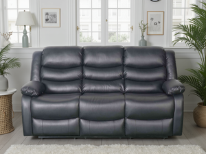 LooksWish Conrad Manual Recliner Sofa Black 3 Seater