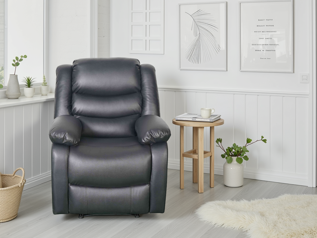 LooksWish Conrad Manual Recliner Sofa Black Armchair