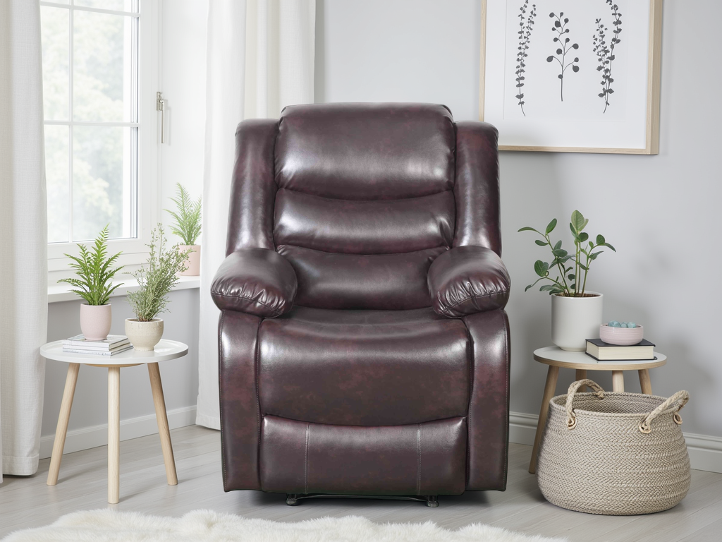LooksWish Conrad Manual Recliner Sofa Brown Armchair