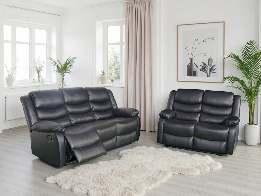 LooksWish Conrad Manual Recliner Sofa Black 3+2 Set