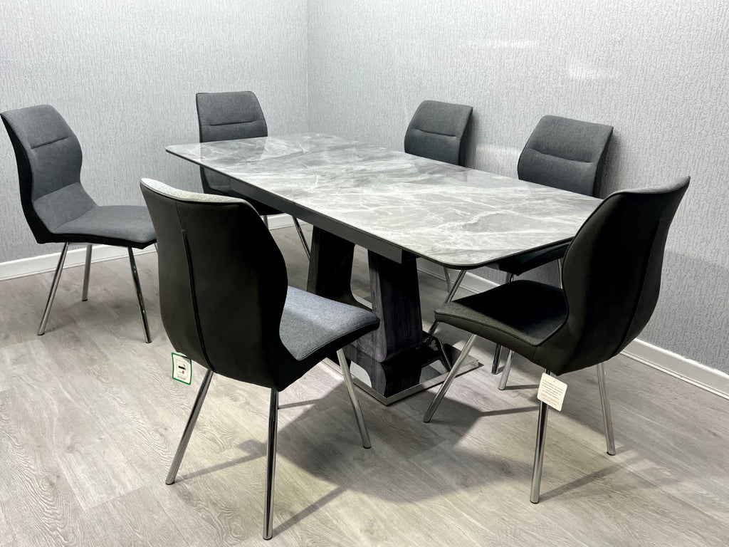Zermatt Extendable Dining Table(160 - 200) (Grey Ceramic) with 6 Zermatt Chairs -  Lookswish